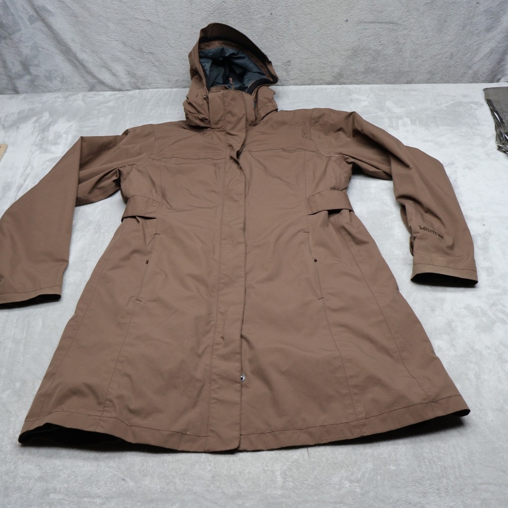 Marmot Jacket Womens Medium Brown Long Line Full Zip Wind Rain Hiking Outdoor